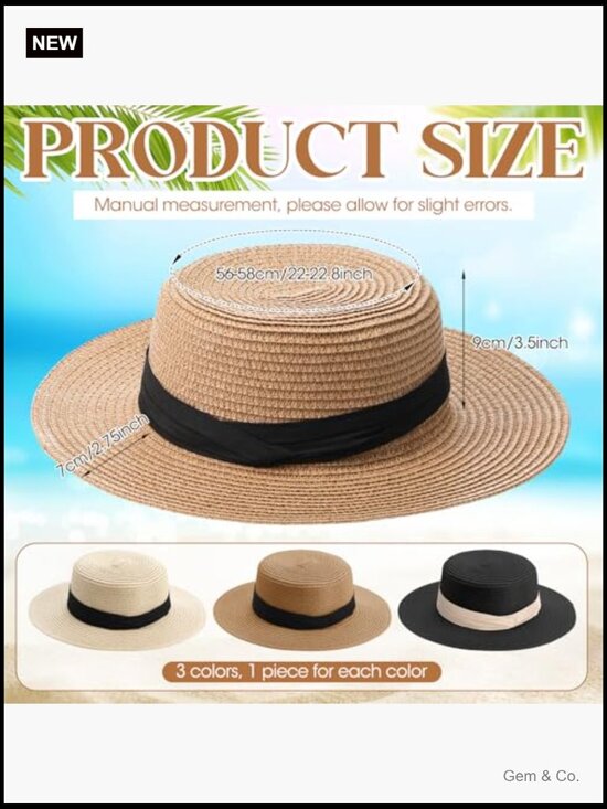 3 Straw Boater Sun Hats Foldable Wide Brim Beach Hat Pack main image 6